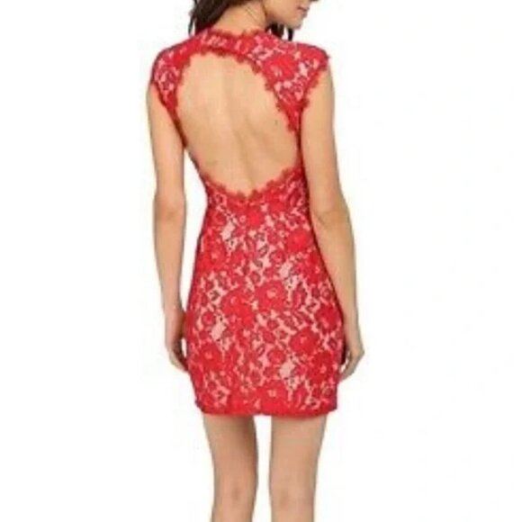 Aidan by Aidan Mattox Illusions Lace Cutout Mini Dress in Red US Size 2 - Picture 3 of 7